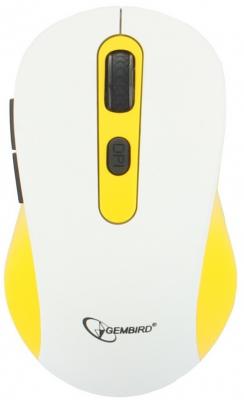 Gembird MUSW-221-Y {Мышь беспров., белый/жёлтый, 5кн.+колесо-кнопка, 800/1200/1600DPI, 2.4ГГц, трехуровневая система энергосбережения}