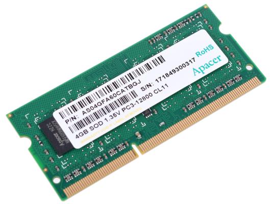 Оперативная память для ноутбука 4Gb (1x4Gb) PC3-12800 1600MHz DDR3 SO-DIMM CL11 Apacer AS04GFA60CATBGJ