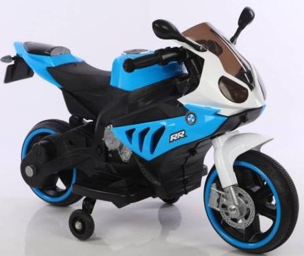 Мотоцикл черно-голубой 6V4AH*2В, 380*2 мотора, плеер, LED подсветка