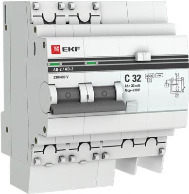 EKF DA2-32-30-pro Дифференциальный автомат АД-2 32А/30мА (хар. C, AC, электронный, защита 270В) 4,5кА EKF PROxima