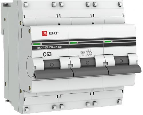 EKF mcb47100-3-63C-pro Автоматический выключатель 3P 63А (C) 10kA ВА 47-100 EKF PROxima