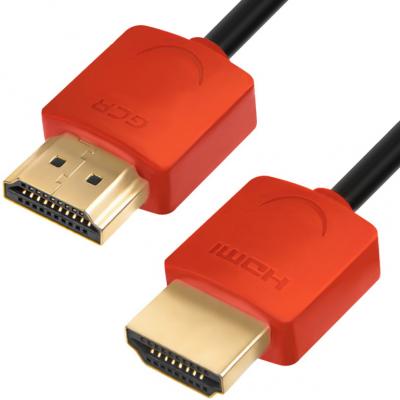 Greenconnect Кабель SLIM 2.0m HDMI 2.0, красные коннекторы Slim, OD3.8mm, HDR 4:2:2, Ultra HD, 4K 60 fps 60Hz, 3D, AUDIO, 18.0 Гбит/с, 32/32 AWG, GCR-51215
