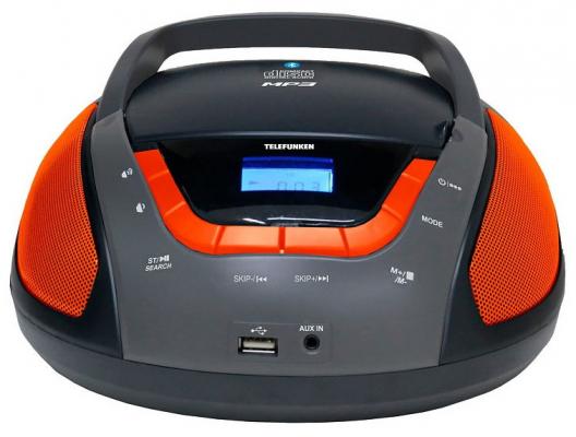 Аудиомагнитола Telefunken TF-CSRP3496B черный/оранжевый 2Вт/CD/CDRW/MP3/FM(dig)/USB/BT/SD/MMC