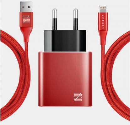Сетевое зарядное устройство LENZZA LSPWCMFI_RED 2 х USB 2.1A красный