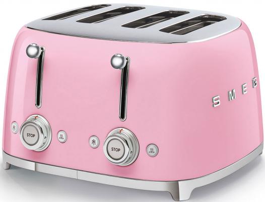 Тостеры SMEG/ Тостер на 4 ломтика, Цвет розовый; Функции: подогрев, размораживание, багель; 6 уровней поджаривания; Съемный поддон для крошек.