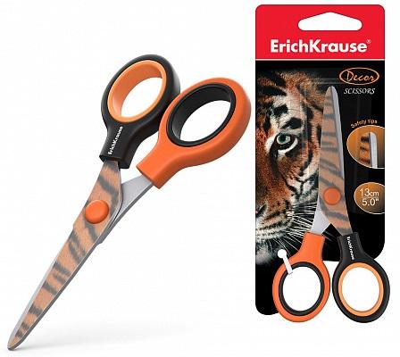 Ножницы ErichKrause® Junior Decor Tiger с принтом на лезвиях, 13см (в блистере по 1 шт.)