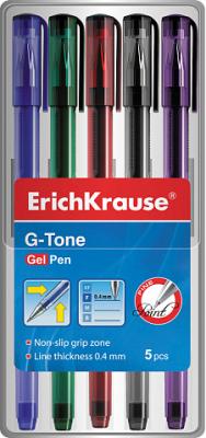 Ручка гелевая ErichKrause® G-Tone, цвет чернил: синий, черный, красный, зеленый, фиолетовый (футляр 5 шт.)