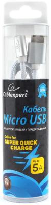 Кабель USB 2.0 microUSB 1м Cablexpert CC-G-mUSB02S-1M круглый серебрянный