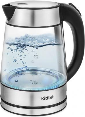 Чайник электрический Kitfort КТ-6105 нержавеющая сталь/черный (корпус: нержавеющая сталь/стекло)
