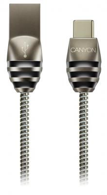 Кабель CANYON Type C USB 2.0 standard cable, Power & Data output, 5V 2A, OD 3.5mm, metallic Jacket, 1m, gun color, 0.04kg