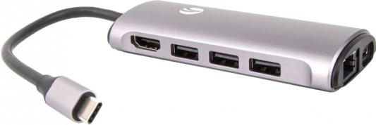 Концентратор USB 3.1 VCOM Telecom CU463 RJ-45 HDMI USB 3.0 USB 3.1 SD серый
