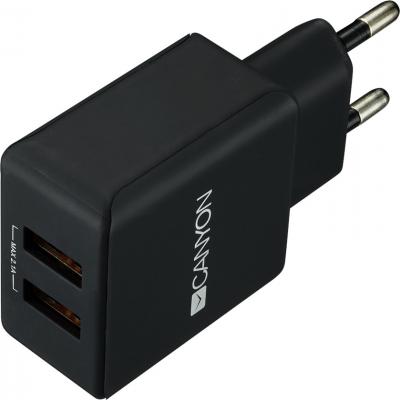 Зарядное устроиство от сети питания CANYON Universal 2xUSB AC charger (in wall) with over-voltage protection, Input 100V-240V, Output 5V-2.1A, with Sm