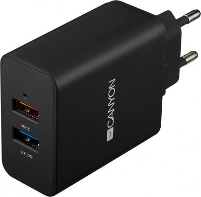 Зарядное устроиство от сети питания CANYON Universal 2xUSB AC charger (in wall) with over-voltage protection(1 USB with Quick Charger QC3.0), Input 10