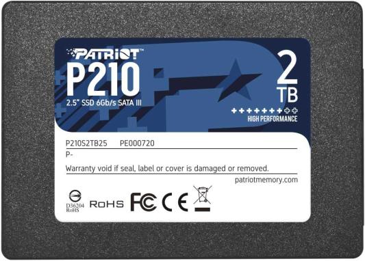 Твердотельный накопитель SSD 2.5" 2 Tb Patriot P210S2TB25 Read 540Mb/s Write 430Mb/s 3D NAND TLC