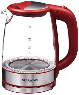Чайник электрический StarWind SKG2419 2200 Вт бордовый серебристый 1.7 л стекло