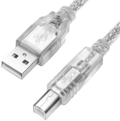 GCR Кабель 1.5m USB 2.0, AM/BM, прозрачный, 28/28 AWG