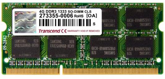 Оперативная память для ноутбука 4Gb (1x4Gb) PC3-10600 1333MHz DDR3 SO-DIMM CL9 Transcend TS512MSK64V3N