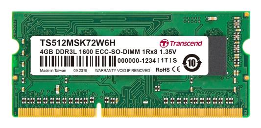 Оперативная память для ноутбука 4Gb (1x4Gb) PC-12800 1600MHz DDR3L SO-DIMM ECC CL11 Transcend TS512MSK72W6H