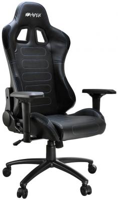Игровое кресло HIPER HGS-101 чёрное (кожа-PU, 4D подлокотник, газлифт класс 4, регулируемый угол наклона, механизм качания)
