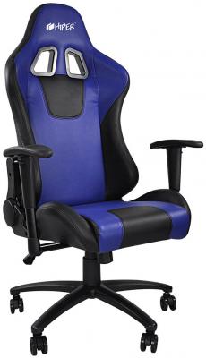 Игровое кресло HIPER HGS-104 чёрно-синее (кожа-PU, 2D подлокотник, газлифт класс 3, регулируемый угол наклона, механизм качания)
