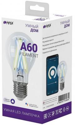 Лампочка: HIPER Smart LED Filament bulb IoT A60/Умная филамент LED лампочка/Wi-Fi/Е27/Шар/7Вт/2700К-6500К/800lm