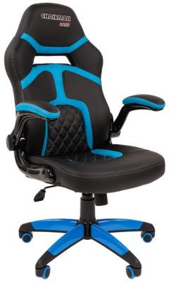Игровое кресло Chairman game 18 чёрное/голубое (Экокожа/Ткань TW, пластик, газпатрон 3 кл, ролики, механизм качания)