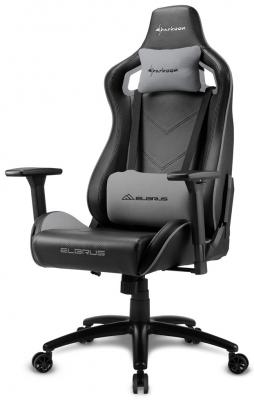 Игровое кресло Sharkoon Elbrus 2 чёрно-серое (синтетическая кожа, регулируемый угол наклона, механизм качания)