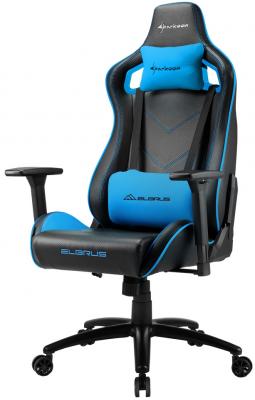 Игровое кресло Sharkoon Elbrus 2 чёрно-синее (синтетическая кожа, регулируемый угол наклона, механизм качания)