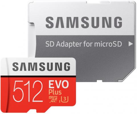 Флеш карта microSD 512GB SAMSUNG EVO PLUS microSDХC Class 10, UHS-I, U3 (SD адаптер) 100MB/s,90MB/s MB-MC512HA/RU