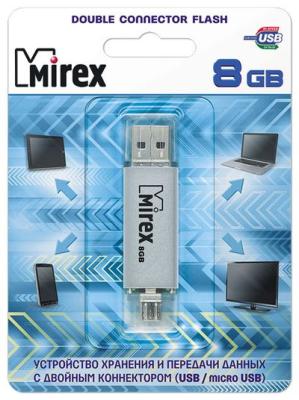 Фото - Флеш накопитель 8GB Mirex Smart, OTG, USB 2.0/MicroUSB, Серебро флеш накопитель 8gb mirex knight usb 2 0 черный