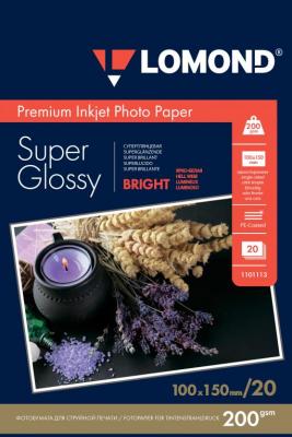 Фотобумага ПРЕМИУМ для стр.печати LOMOND200 г/м2 одностор.Super Glossy Bright 10х15см(20л)