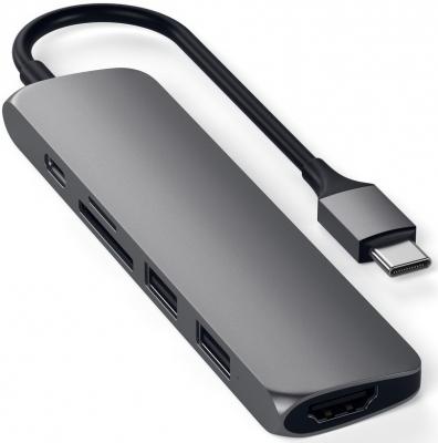 Адаптер USB Type-C Satechi ST-UCSMA3S HDMI 3 х USB 3.0 microSD RJ-45 серебристый