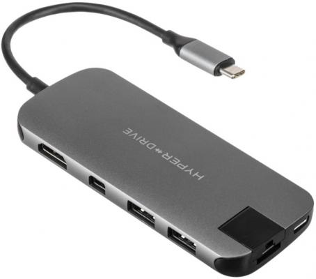 USB-хаб Hyper HyperDrive SLIM 8-in-1 Hub для Macbook и других устройств с портом Type-C. Порты: 4K/30Hz HDMI, USB-C Power Delivery, 2 x USB-A, Micro SD, SD, Gigabit Ethernet, Mini DisplayPort. Цвет серый космос.