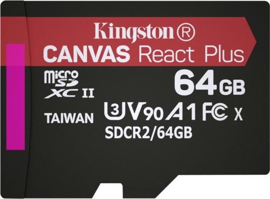 Флеш карта microSDXC 64Gb  Kingston microSDXC, UHS-II Class U3 V30 A2, чтение: 285Мб/с, запись: 165Мб/с, с адаптером и USB-ридером <MLPMR2/64GB>