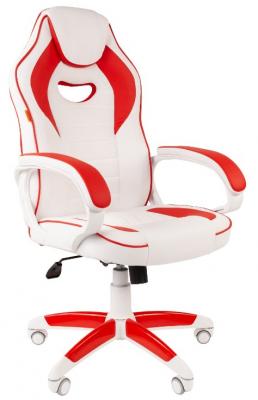 Игровое кресло Chairman game 16 белый/красный (экокожа, регулируемый угол наклона, механизм качания)