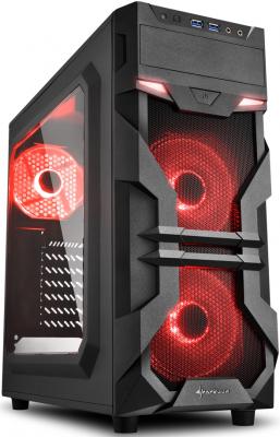 Игровой корпус Sharkoon VG7-W red led чёрный (ATX, акрил, fan 2x120 мм + 1x120 мм, 2xUSB 3.0, audio)