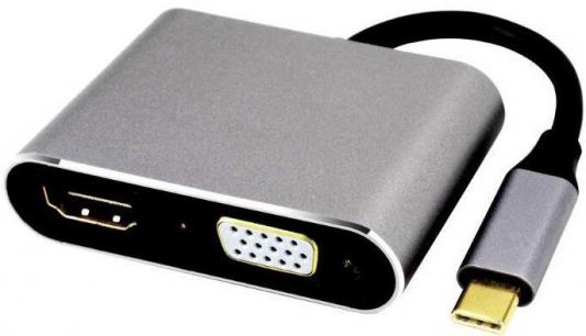 Кабель-концентратор  USB3.1 Type-Cm --> HDMI (f)+VGA(f), Alum Grey 4K@30 Hz,Telecom<TUC050>