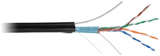 Кабель NETLAN EC-UF004-5E-PE-SW-BK F/UTP 4 пары, Кат.5e (Класс D), 100МГц,  внешний, PE до -40C, с одножильным тросом, черный, 305м