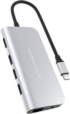 Разветвитель USB Type-C HyperDrive HD30F-SILVER 3 х USB 3.1 RJ-45 HDMI USB Type-C microSD SD 3.5мм miniJack серебристый