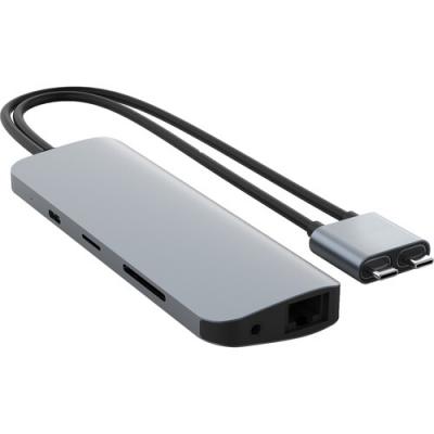 USB-хаб Hyper HyperDrive Viper 10-in-2 Hub для MacBook Pro/Air и других USB-C устройств. Порты: 2 x HDMI, 3 x USB-A , Gigabit Ethernet, SD , MicroSD, USB-C PD 60W, 3.5mm Audio Jack. Цвет: серый космос.