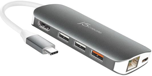 Мульти-переходник j5create USB-C с HDMI / Ethernet / USB Type-A 3.1 /PD 3.0 / Картридером.