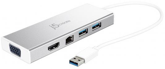 Мини док-станция j5create USB 3.0 Mini Dock. Интерфейс: USB 3.0. Порты: USB 3.0 x 2, VGA-DB 15 pin, HDMI, Gigabit Ethernet, USB Micro B.