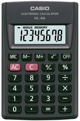 Калькулятор карманный CASIO HL-4A-S 8-разрядный черный 250398