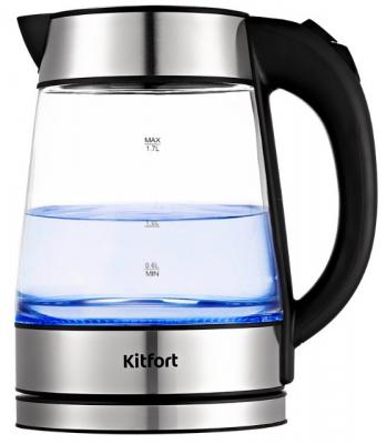 Чайник электрический Kitfort KT-6118 1.7л. 2200Вт прозрачный/серебристый (корпус: стекло)