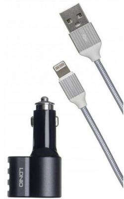 LDNIO LD_B4418 CM11/ Авто ЗУ + Кабель Lightning/ 3 USB Auto-ID + Розетка 12V/ Выход: 120W, 25.5W (USB)/ Black