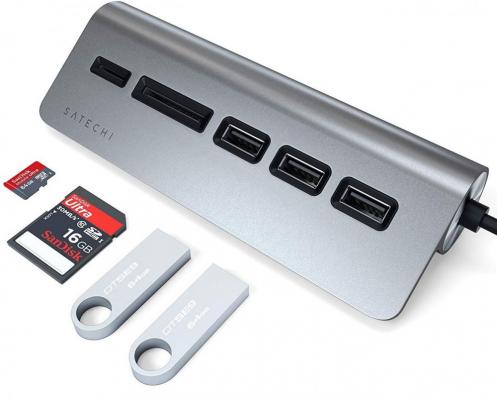 Концентратор USB Type-C Satechi ST-TCHCRM 3 х USB 3.0 USB Type-C microSD microSDXC серый