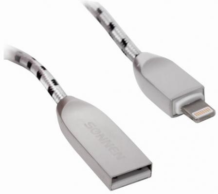 Кабель USB 2.0 Lightning 1м Sonnen Premium круглый черный/белый 513126