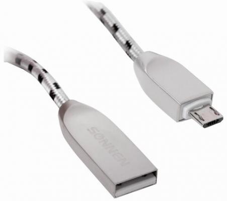 Кабель USB 2.0 microUSB 1м Sonnen Premium круглый черный/белый 513125