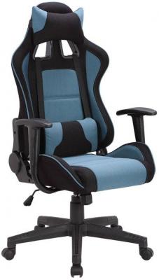 Кресло компьютерное BRABIX GT Racer GM-100, две подушки, ткань, черное/голубое, 531818