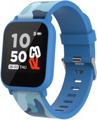 kids smart watch, 1.3 inches IPS full touch screen, blue plastic body, IP68 waterproof, BT5.0, multi-sport mode, built-in kids game, compatibility with iOS and android, 155mAh battery, Host: D42x W36x T9.9mm, Strap: 240x22mm, 33g